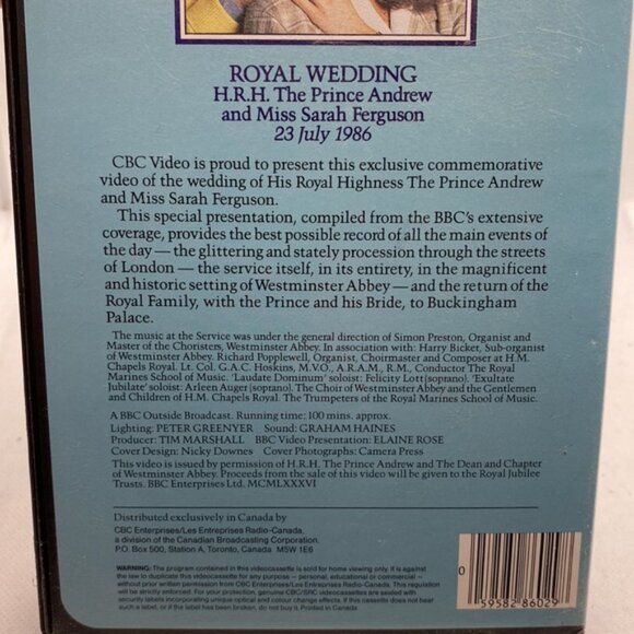 Royal Wedding H.R.H. The Prince Andrew and Miss Sarah Ferguson VHS Video CBC - Picture 4 of 7
